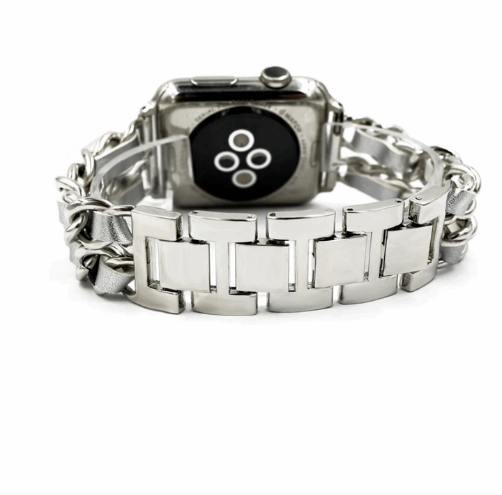 Schönes Edelstahl "Glamir" Damen Armband mit feinen veganen Lederriemchen Meinesmartwatchwelt.de